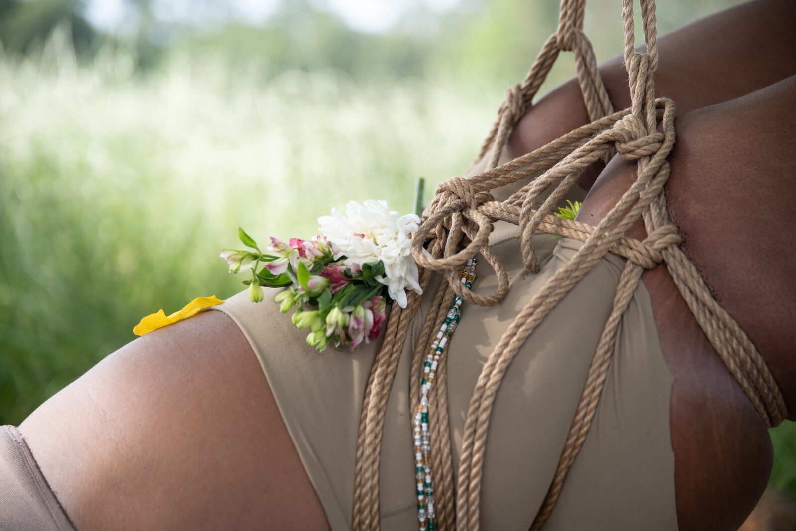 Rope across skin in close detail