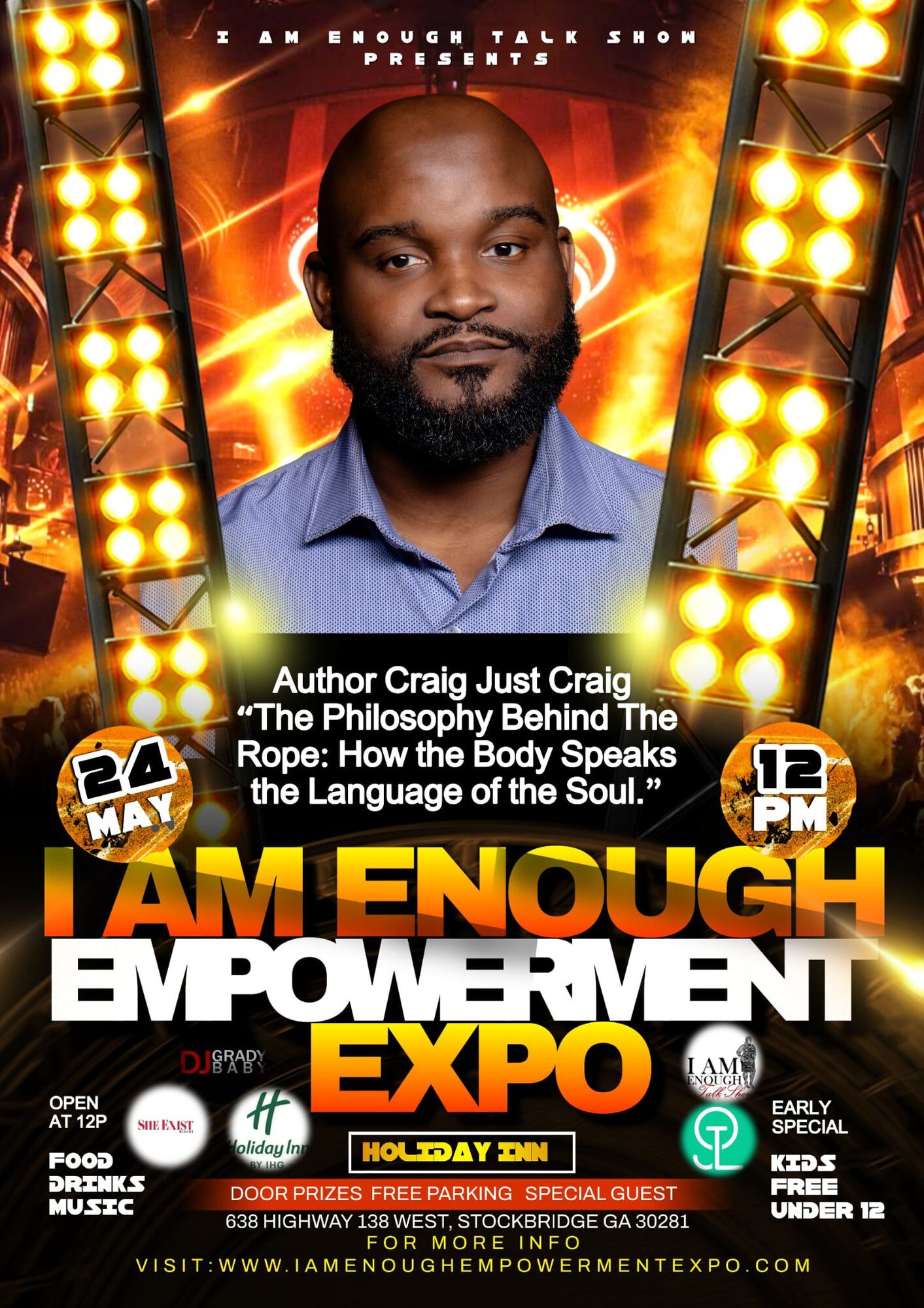 I Am Enough Empowerment Expo flyer featuring Craig Just Craig, Sunday May 24 at 12 PM, Holiday Inn Stockbridge GA